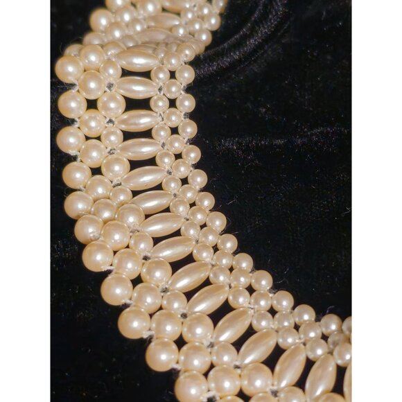 Vintage Gold-Toned Pearl & Rhinestone Choker Necklace With Elegant Layered Desig - Picture 5 of 8